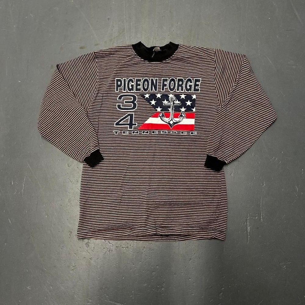 Vintage 90s earth tone striped Pigeon forge Tennessee long sleeve graphic tee